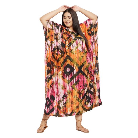 Womens Multicolor Geometric Maxi Dress Caftan Cover Up Evening Gown for Party - Picture 4 of 9